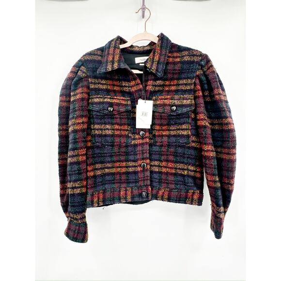 Isabel Marant Etoile Leiko Plaid Wool Blend Jacket Multicolor Black NEW 36 - Picture 2 of 6